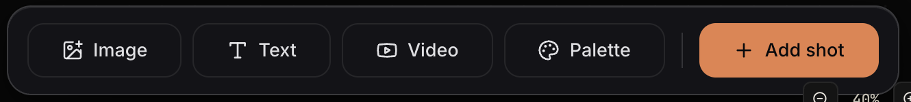 The Mood Bar toolbar: Image, Text, Video, Palette and Add shot.